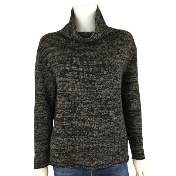 Eileen Fisher Sweater Size M Yak Merino Wool Brown Marl Funnel Neck Boxy Cropped - Picture 3 of 14